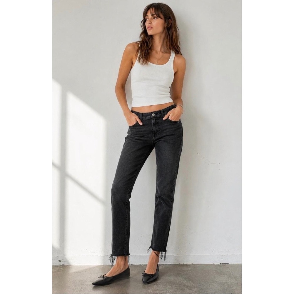 Rag & Bone Dre Low-Rise Slim Boyfriend Jeans Highland Black Raw Hem 29 - Picture 1 of 10